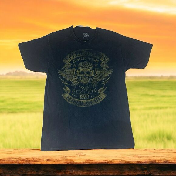 DOM Speed Junkies Moto Club Biker Skull Size M Black Tee Grunge Motorcycle NEW - Picture 1 of 2